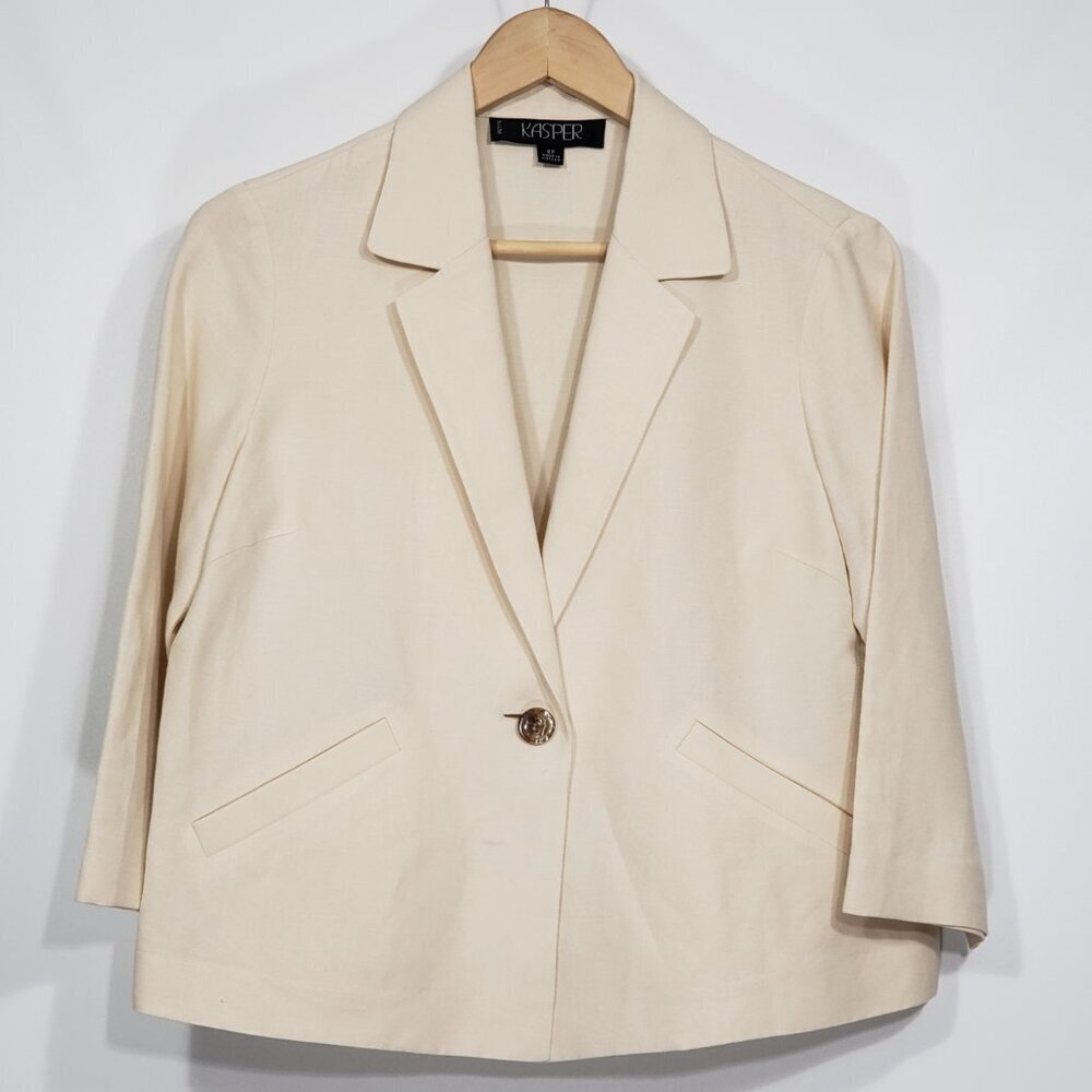 Kasper Cream Linen Blend Blazer Women's Size 8 Petite